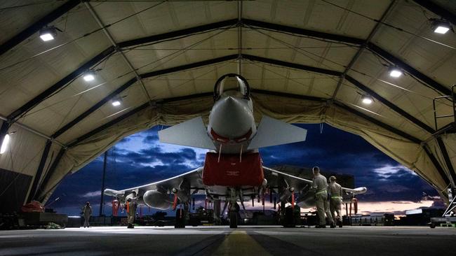 RAF Typhoon FRG4s being prepared to conduct further strikes against targets in Yemen. Picture: AFP