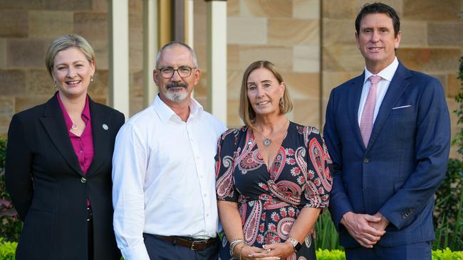 Lloyd and Sue Clarke (centre) with Minister for the Prevention of Domestic and Family Violence Amanda Camm and Police Minister Dan Purdie. Picture: Office of the Premier