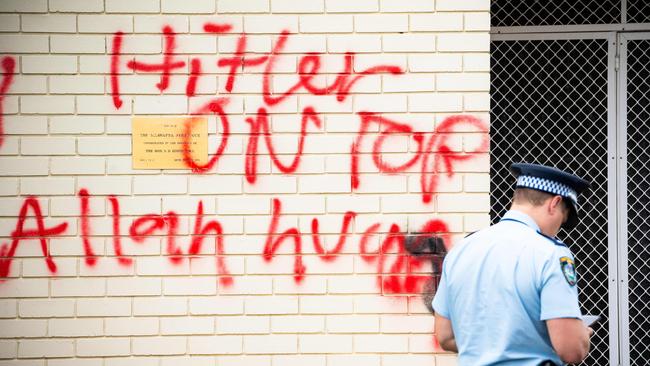 The Southern Sydney Synagogue was vandalised with anti-Semitic graffiti. Picture: Tom Parrish