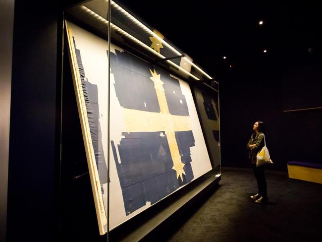 The remnants of the original Eureka flag on display at the Museum of Australian Democracy in Ballarat.