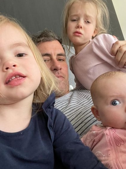 Matthew Richardson with daughters Zoe, now 7, Riley, now 4, and Ella, now 2. Picture: Supplied / Instagram