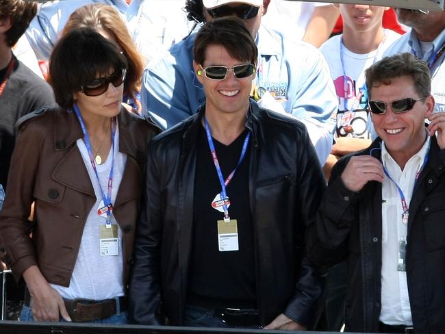 Tom Cruise and Katie Holmes with Scientology leader and best friend David Miscavige in 2008. Picture: SplashNews.com Splash News