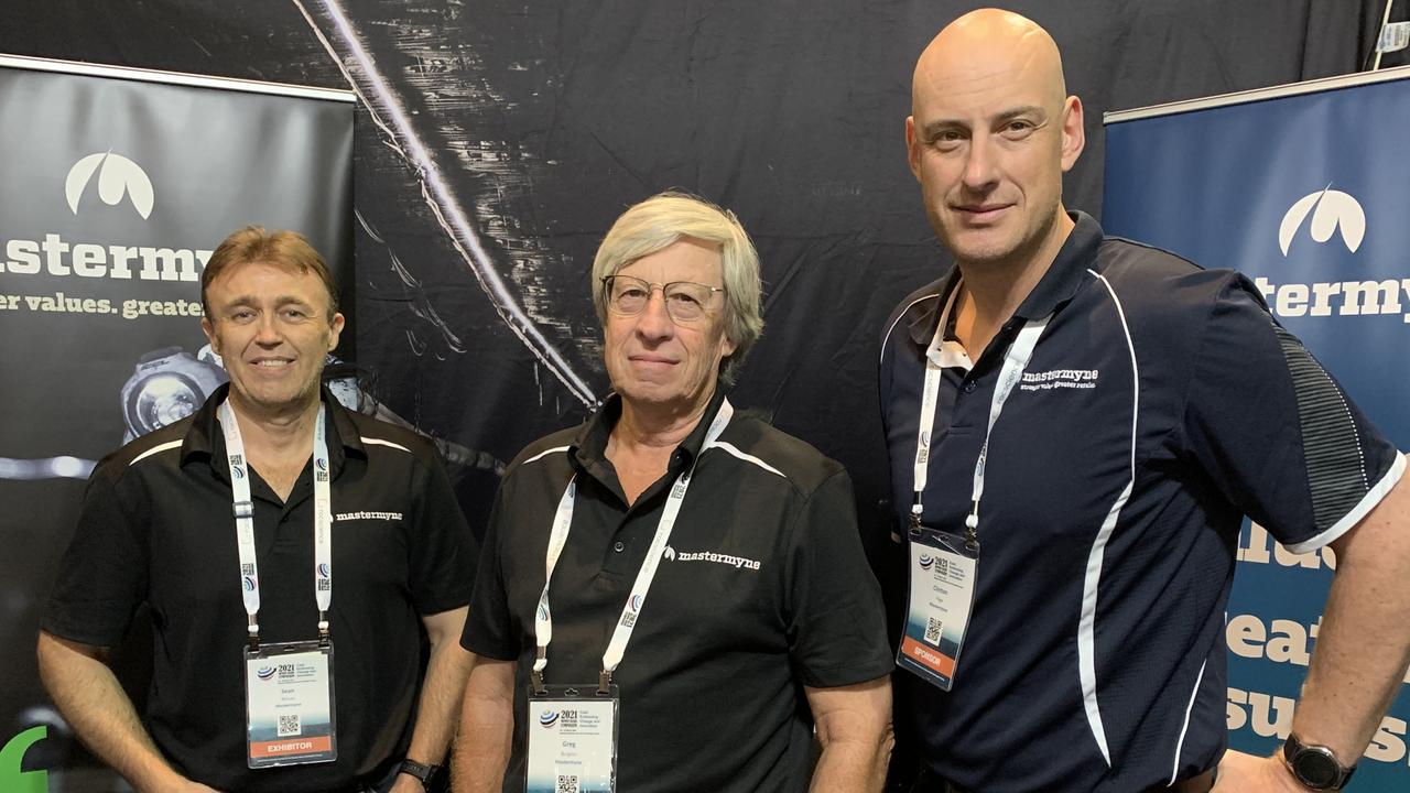 Mastermyne's Sean Wilson (left), Greg Burgess (centre) and Clinton Page at the Bowen Basin Symposium. Picture: Duncan Evans