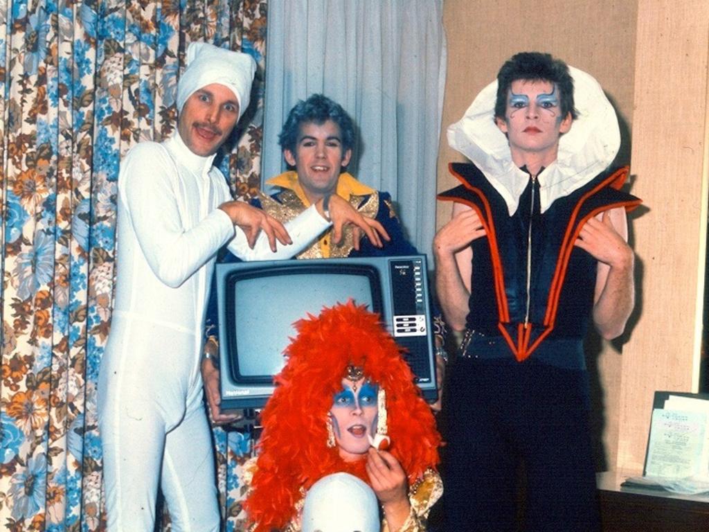 Australian band Skyhooks in early 1975. Red Symons in one of his garish outfits (right). Picture: Supplied by Bob Starkie