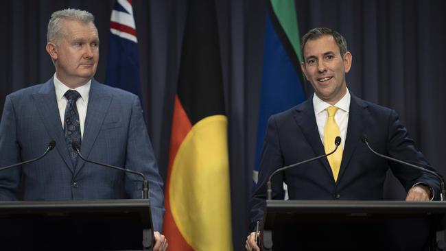 Minister for Employment and Workplace Relations Tony Burke and Treasurer Jim Chalmers. Picture: NCA NewsWire / Gary Ramage