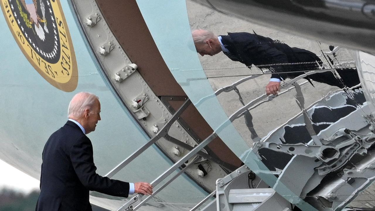 US President Joe Biden boards Air Force One en route to Israel. Picture: AFP