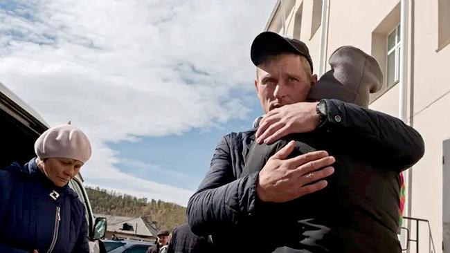 There were emotional scenes in the eastern Siberian republic of Buryatia as drafted men said goodbye to their families. Picture: Ayuna Shagdurova