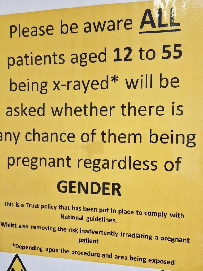 A sign displayed in a UK hospital takes risk aversion to a ridiculous new level. Picture: Supplied