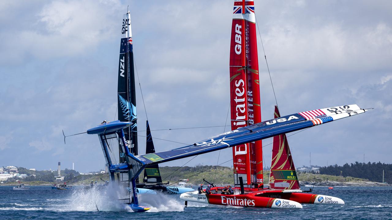 USA SailGP Team helmed by Taylor Canfield capsize in Bermuda. Photo: Handout image supplied by SailGP.