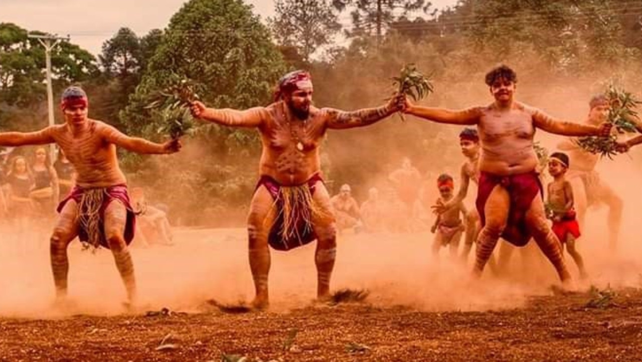 Damon Miri Anderson , Terell Ngaiyil Anderson and Regan Bilarr Gawa Anderson from the Nguluwa Dhiyaan Bboriginal Dancers..