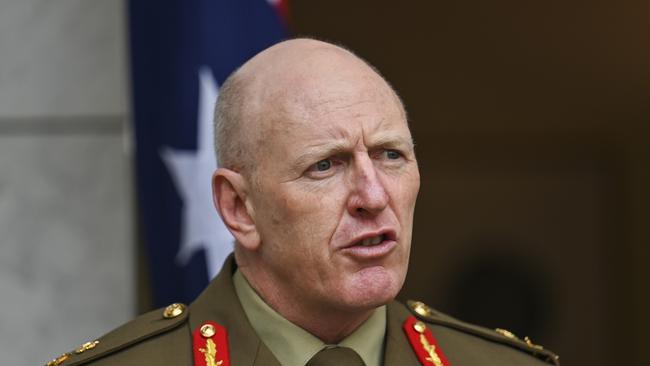 Lieutenant-General John Frewen to head Operation COVID Shield, holds a press conference after the National Cabinet meeting at Parliament House. Picture: NCA NewsWire / Martin Ollman