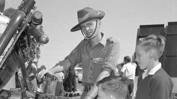 A member of the Australian Army doing a display in the 1960s. Picture: Bob Avery