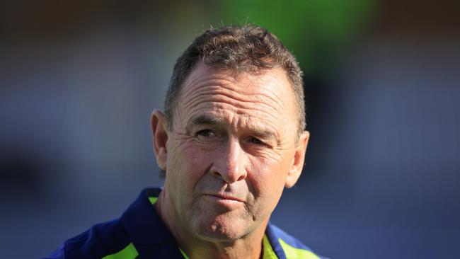 SYDNEY, AUSTRALIA - FEBRUARY 18: Raiders coach Ricky Stuart looks on during the NRL Trial match between the Sydney Roosters and the Canberra Raiders at Leichhardt Oval on February 18, 2022 in Sydney, Australia. (Photo by Mark Evans/Getty Images)