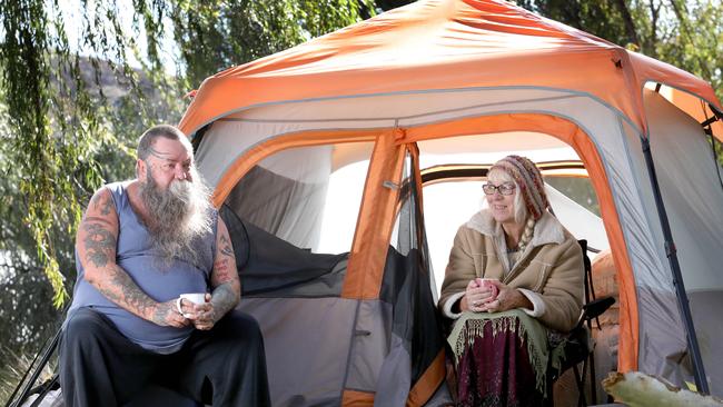 Tracy, 59, and Allen Short, 60, pitched tents in Haythorpe Reserve in March. Picture: Dean Martin