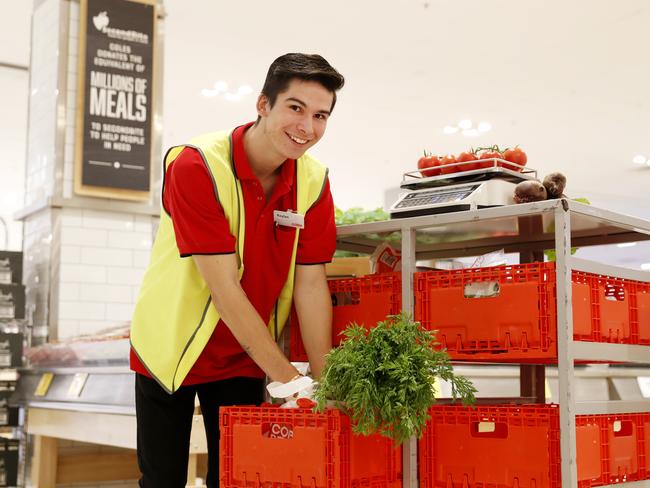 Kaylan Semic, 19, joined Coles last year and is now heading up the Eastgardens online shopping team. Picture: Jonathan Ng