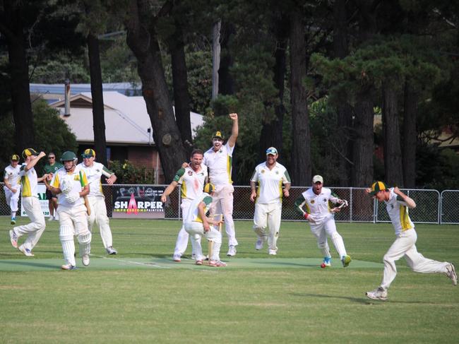 Dromana players celebrate after winning the 2018-19 MPCA Sub District premiership. Picture: Adam Voigt