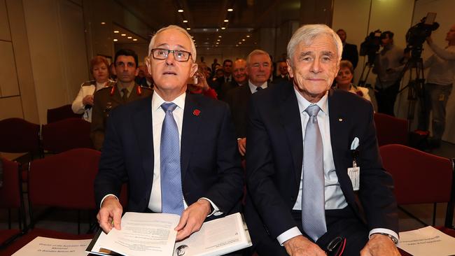 PM Malcolm Turnbull  and Kerry Stokes before officially launching the book The Last Post: a ceremony of love, loss and remembrance at Parliament House in Canberra. Picture Kym Smith