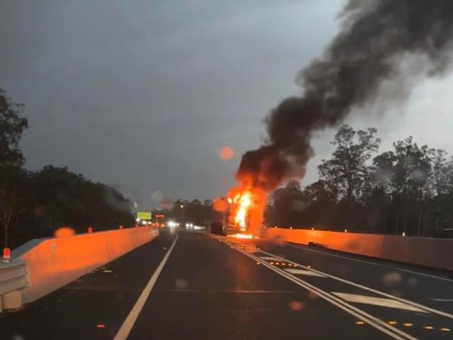 The truck burst into flames following the impact.