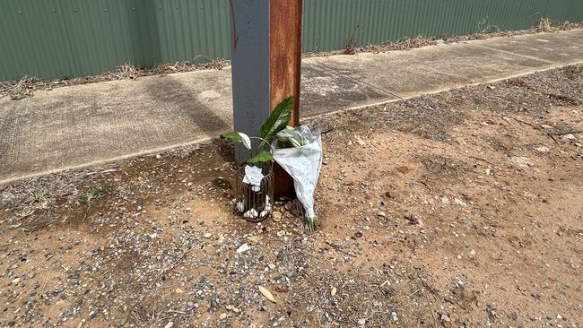 Flowers left at the scene of the fatal crash on Port Rd at Queenstown. Picture: Natalie Vikhrov