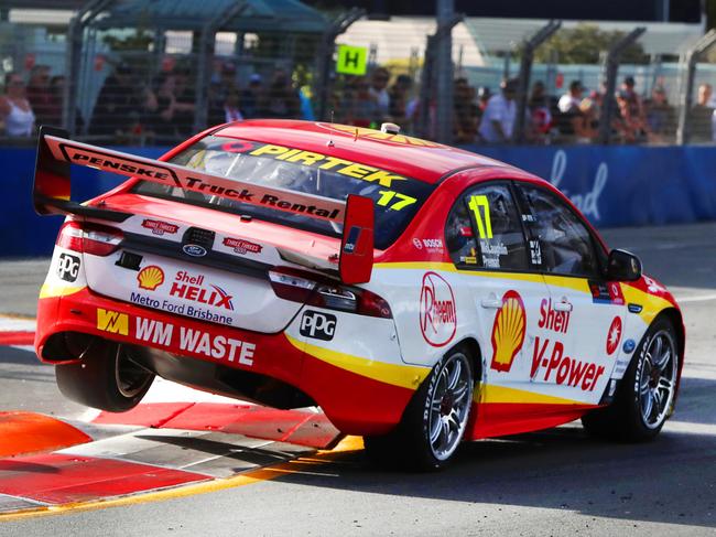 Ford driver Scott McLaughlin on his way to victory in round 22 at the 2017 Gold Coast 600. Picture: Nigel Hallett.