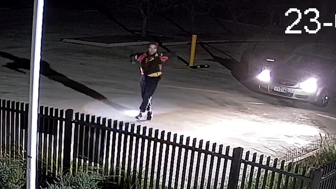 Wild footage has captured a man practising his dance moves before allegedly breaking into a school and stealing laptops and other tech equipment in Victoria’s northwest. Picture: NewsWire handout