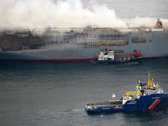 The Fremantle Highway on fire. Picture: AFP