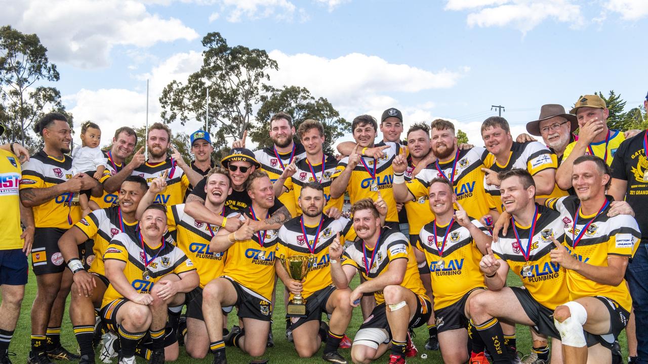 Gatton celebrate their win. Gatton vs Wattles. 2021 TRL reserve grade final. Sunday, September 19, 2021. Picture: Nev Madsen.