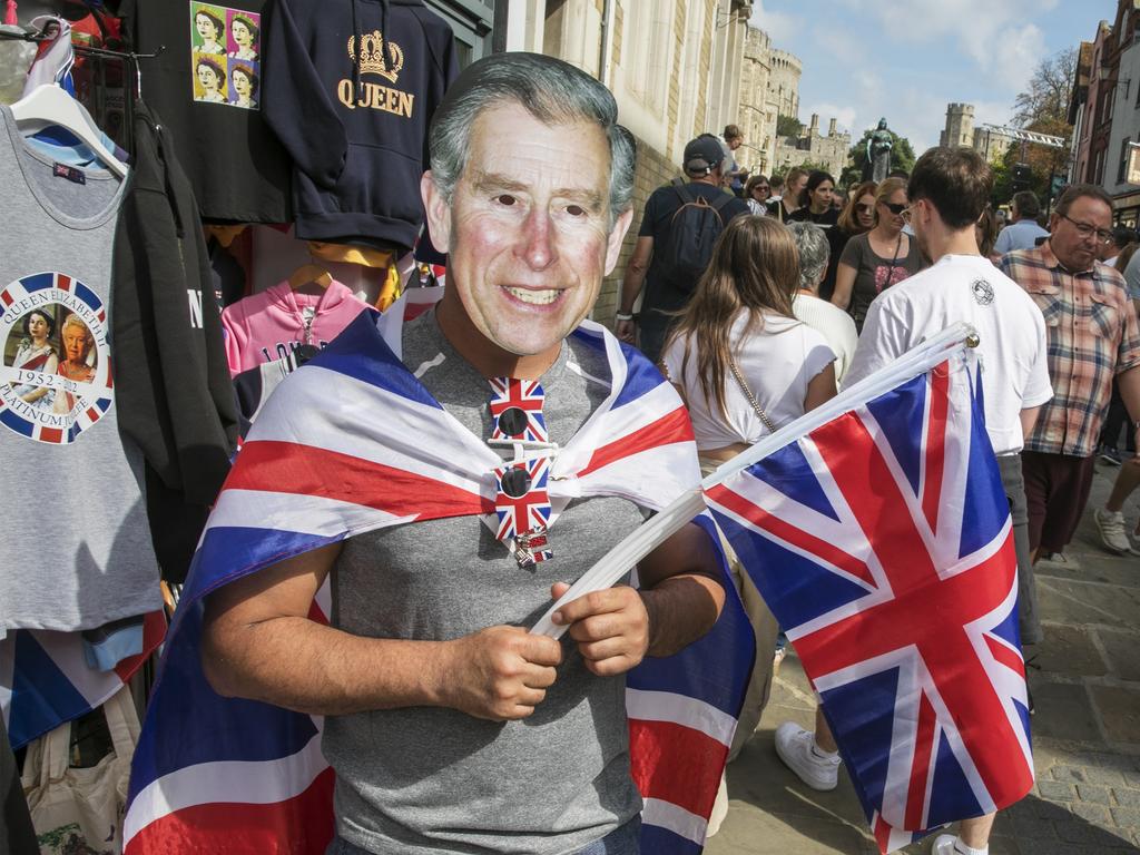 Sadiq Hussein from Windsor is selling masks of King Charles III. Picture: Ella Pellegrini