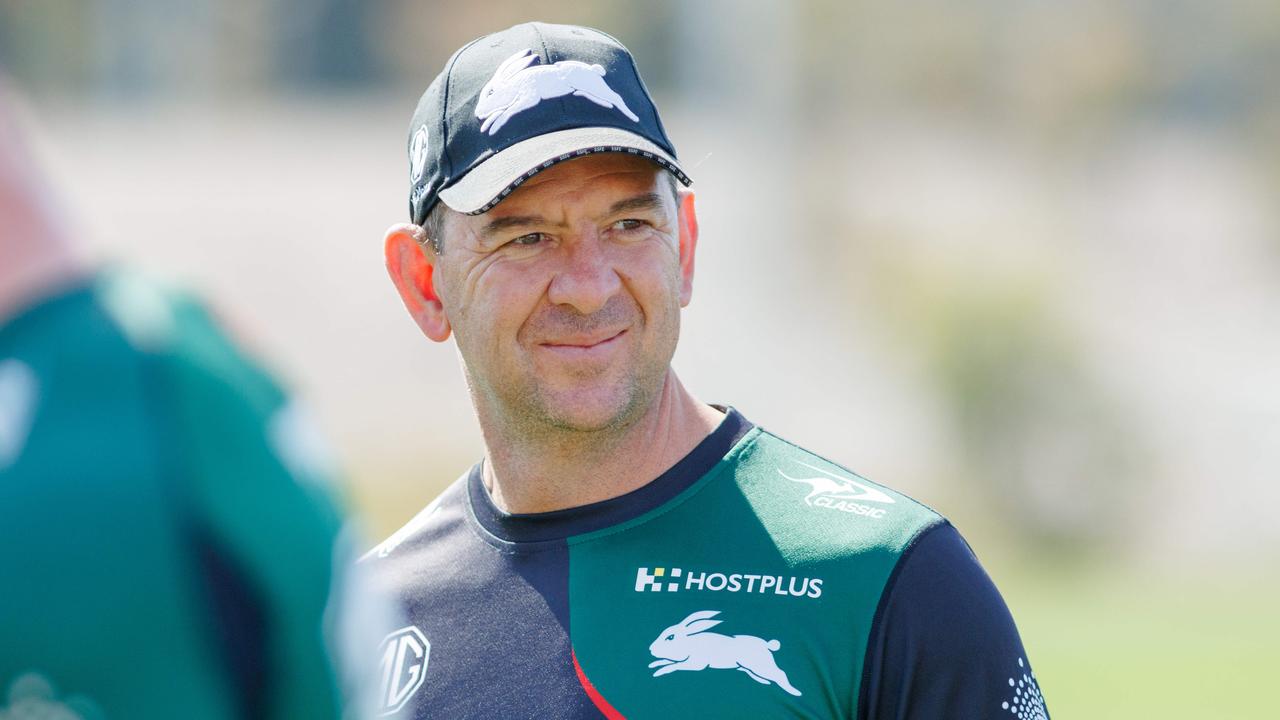 DAILY TELEGRAPH. SPORT. Coach Jason Demetriou during South Sydney Rabbitohs training at USANA Rabbitohs Centre, Maroubra. 29/08/2023. Pic by Max Mason-Hubers