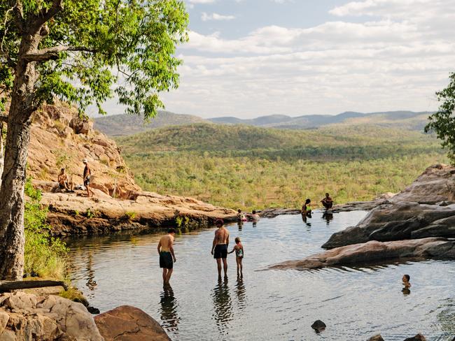 Gunlom Falls. Places We Swim, Exploring Australia's Best Beaches, Pools, Waterfalls, Lakes, Hot Springs and Gorges, Dillon Seitchik-Reardon, Caroline Clements, Hardie Grant, RRP $39.99