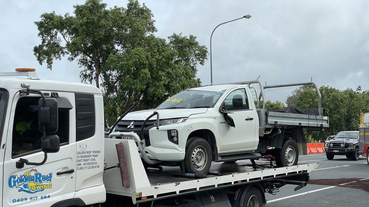 The driver was transported to Mackay Base Hospital by QAS. Photo: Fergus Gregg