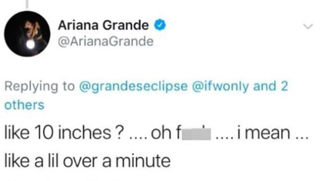 Ariana Grande is redefining the meaning of 'TMI' in real-time. Picture: Twitter.