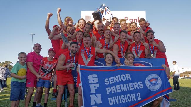 Southern league: East Brighton v Murrumbeena. Brighton players celebrate their victory. Picture: Valeriu Campan