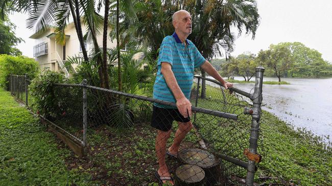 Brian Murphy watches the river rises very closely at Pimlico as Townsville residents endure another day of heavy rain and threats of catastrophic flooding. Pics Adam Head