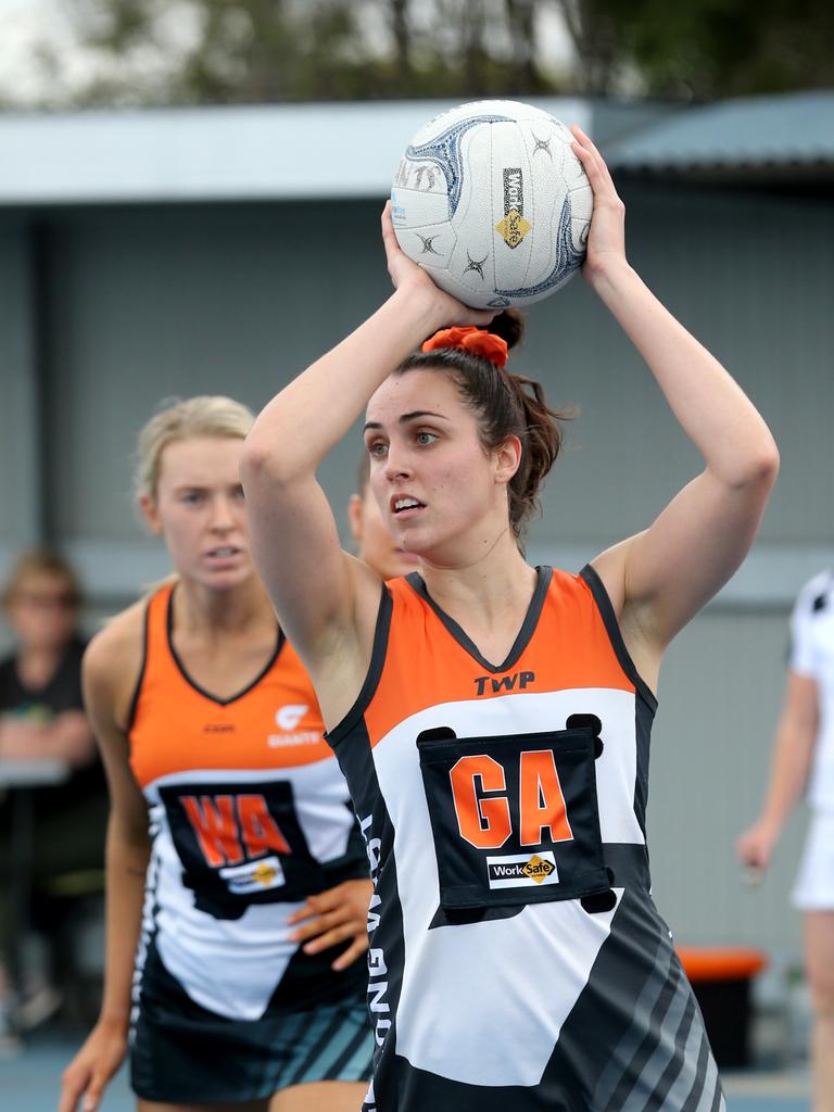 GFL: Geelong West Giants v Grovedale. Geelong West Goal Attack Rachel Palmer-Brennan. Picture: Mike Dugdale