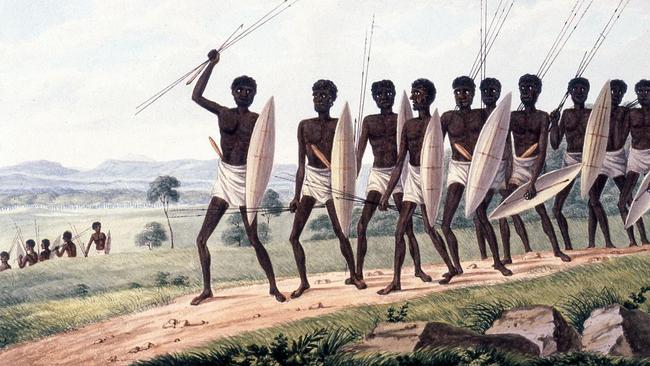 Joseph Lycett’s depiction of Aboriginal warriors in Van Diemen's Land.