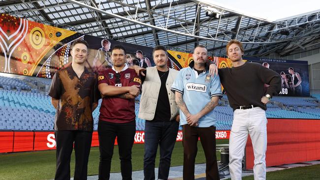 DAILY TELEGRAPH JULY 11, 2023. NZ band Six60 on the field at Accor Stadium ahead of performing at the State of Origin game 3. Picture: Jonathan Ng