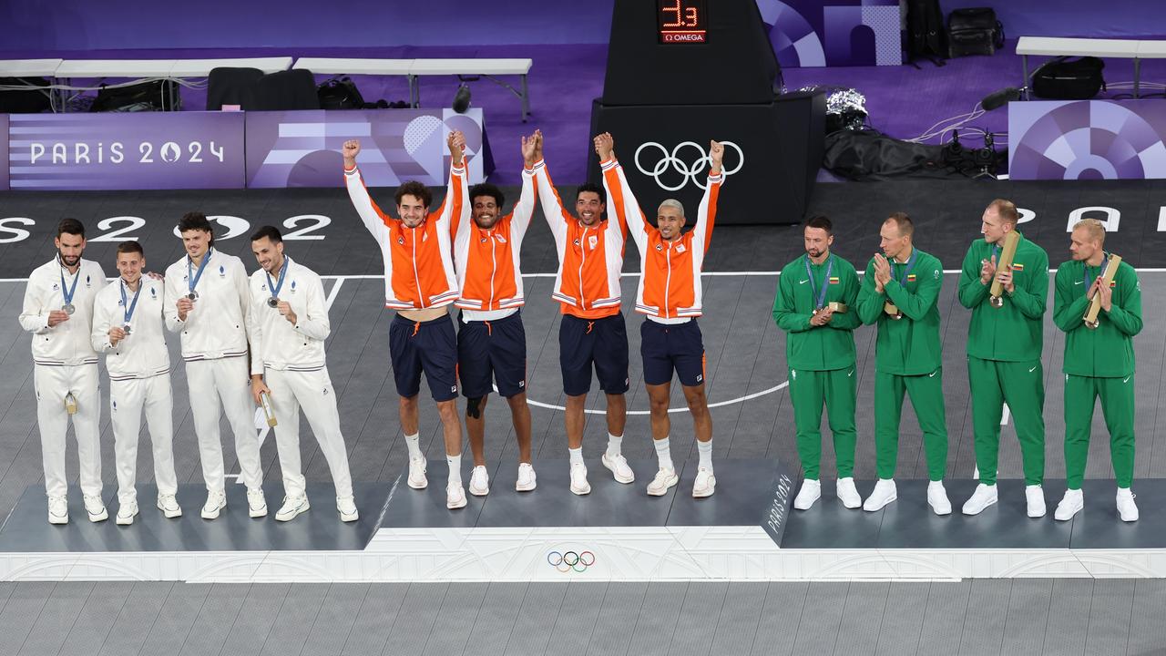 Team Netherlands won the men's 3x3 basketball gold medals in Paris, France. (Photo by Julian Finney/Getty Images)