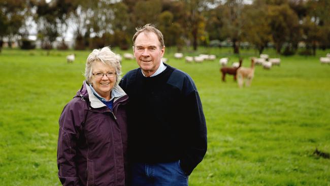 Weather beaters: Ross and Marcia on their 60-hectare property.