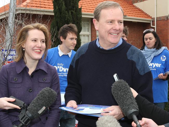 Peter Costello on the campaign trail with O'Dwyer in Camberwell during the 2010 Federal Election. 