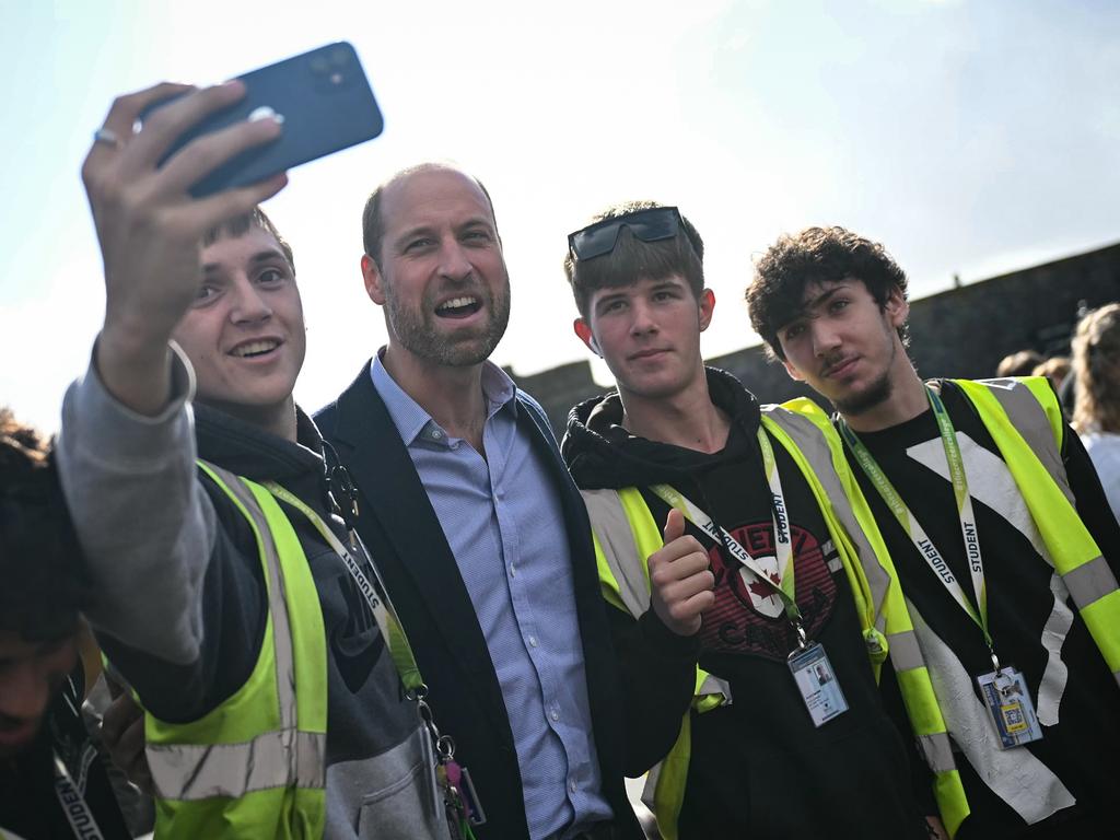 A bearded Prince William posed for a selfie with students at College Stoke Climsland in the UK. Picture: Justin Tallis - WPA Pool/Getty Images