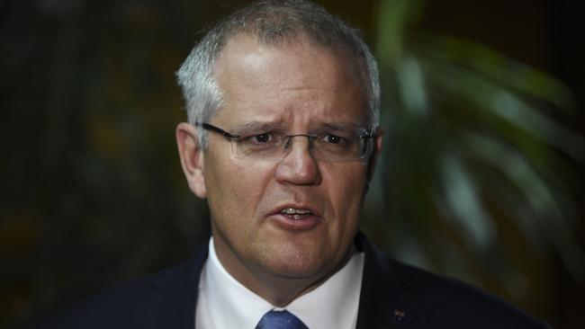 Prime Minister Scott Morrison speaks to the media after arriving for the G20 summit in Buenos Aires.