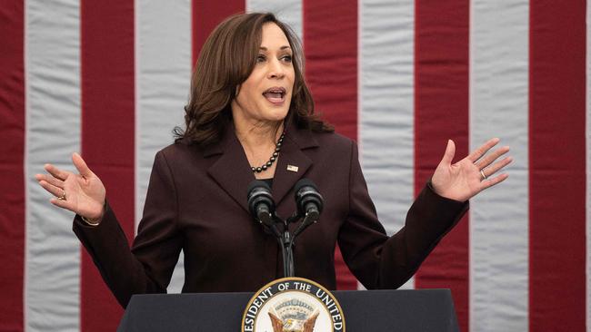 US Vice President Kamala Harris delivers remarks at the administrations' first meeting of the National Space Council at the US Institute of Space in Washington, DC, on December 1.