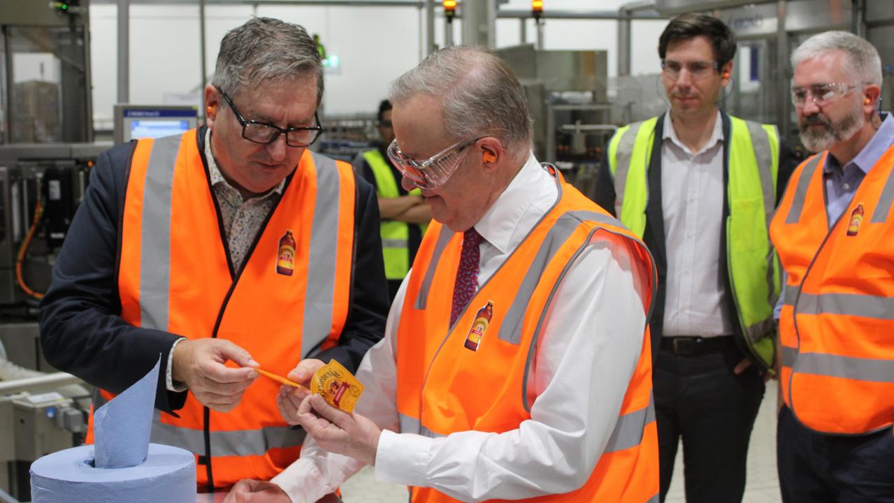 PM Anthony Albanese was taken on a tour of the new facility by Bundaberg Brewed Drinks CEO John McLean.