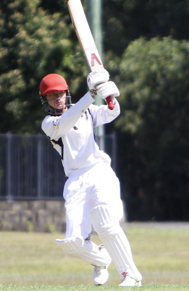 Caloundra cricketer Aiden Broomfield in action.
