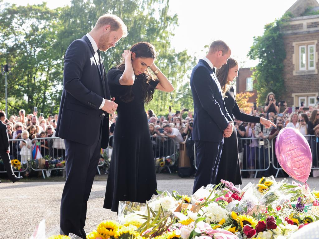 Meghan Markle and Prince Harry joined the Prince and Princess of Wales for a surprise walkabout. Picture: Chris Jackson - WPA Pool/Getty Images)