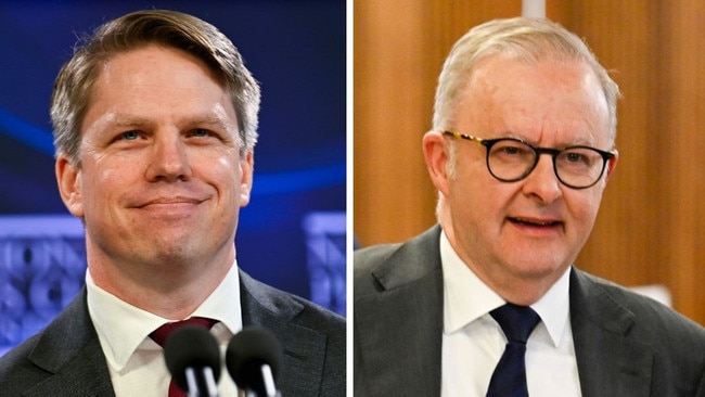 Anthony Albanese made a surprise appearance at the Nationa; Press Club for the address by Labor's election director Paul Erickson. Picture: Martin Ollman / NewsWire