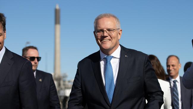 Prime Minister Scott Morrison visits Viva Energy Oil near Corio, Victoria to announce a $125 million investment in this refinery. Picture: Jason Edwards