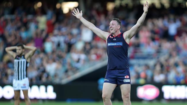 Sam Baulderstone celebrates after helping Norwood win the 2014 SANFL grand final against Port Adelaide. Picture: News Corp