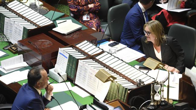 Victorian Premier Jacinta Allan challenges Opposition Leader John Pesutto during question time this week. Picture: NCA NewsWire / Andrew Henshaw